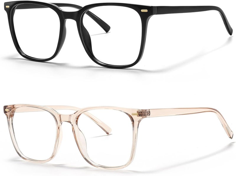 MACJERO 2-Pack Oversized Square Blue Light Blocking Glasses for Women Men, Anti-Fatigue Computer Monitor Gaming Glasses Reduce Eye Strain(Black+transparent Brown) - Image 2